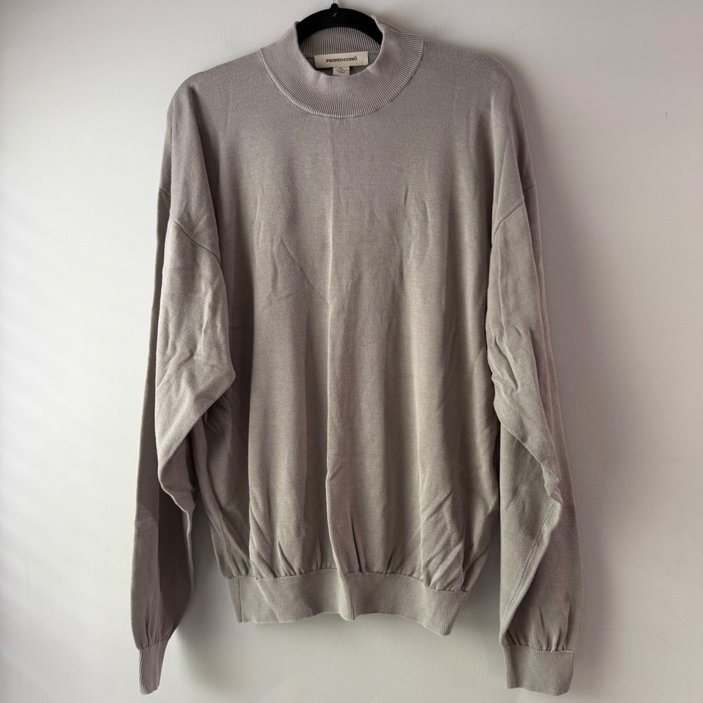 Pronto Uomo Mock Neck Sweater Mens XL Taupe Silk‎ Cotton Blend Excellent Knit